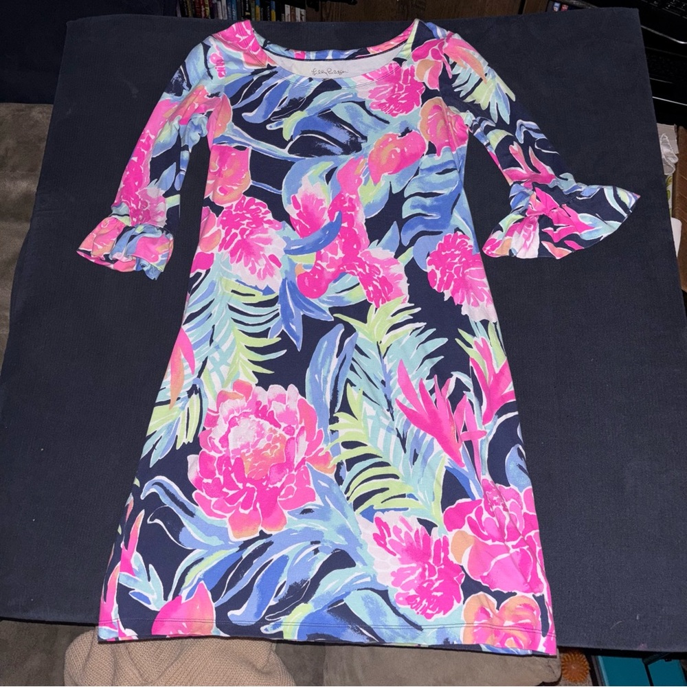 Lilly Pulitzer women’s XS  Dress Sophie UPF 50 High Tide Navy Pink Tropicolada
